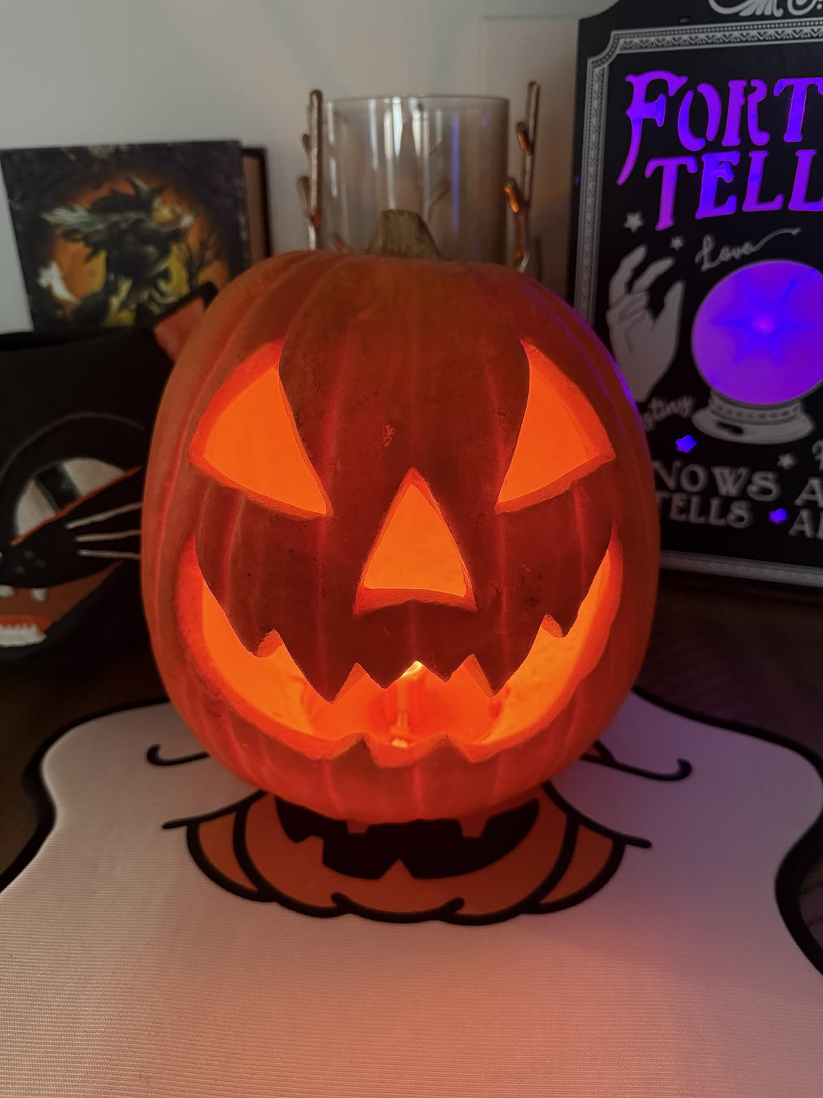 1993 Trendmasters Light-Up Foam Jack-O'-Lantern — lit