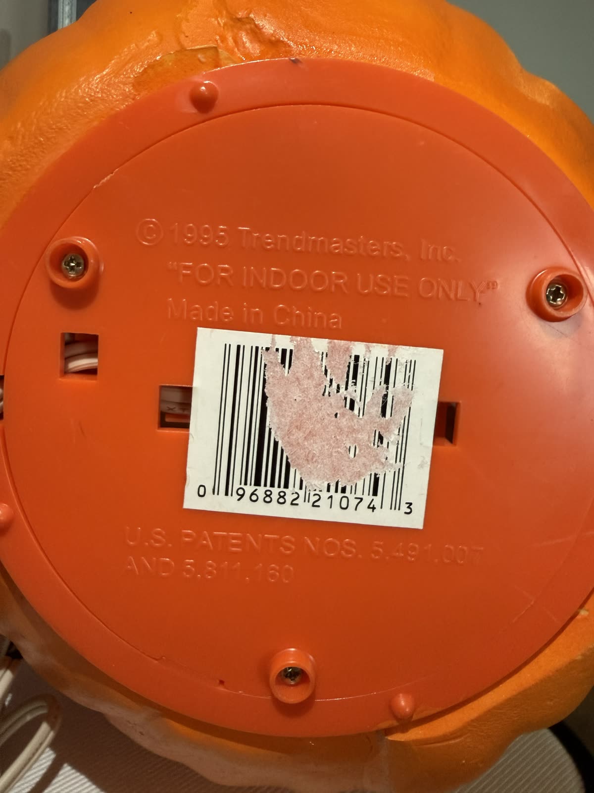 1995 Trendmasters Light-Up Foam Jack-O'-Lantern — 1995 trendmasters